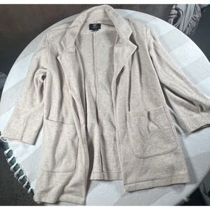 Boom Boom Jeans Cardigan Sweater Duster Women Sz L Tan Long Sleeve Pockets‎ Corp